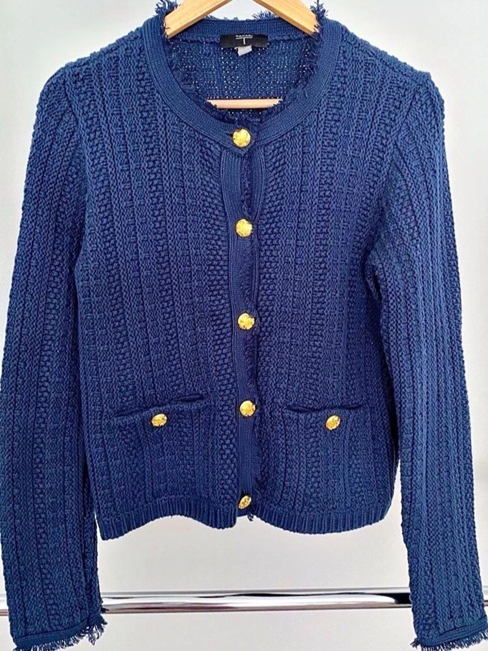 Tahari Knit Cardigan in Navy Blue Size Medium